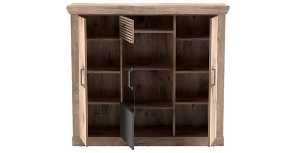 HIGHBOARD Anthrazit, Eichefarben Rückwand, Einlegeböden  - Eichefarben/Anthrazit, KONVENTIONELL, Glas/Holzwerkstoff (133,9/120/40cm) - Carryhome