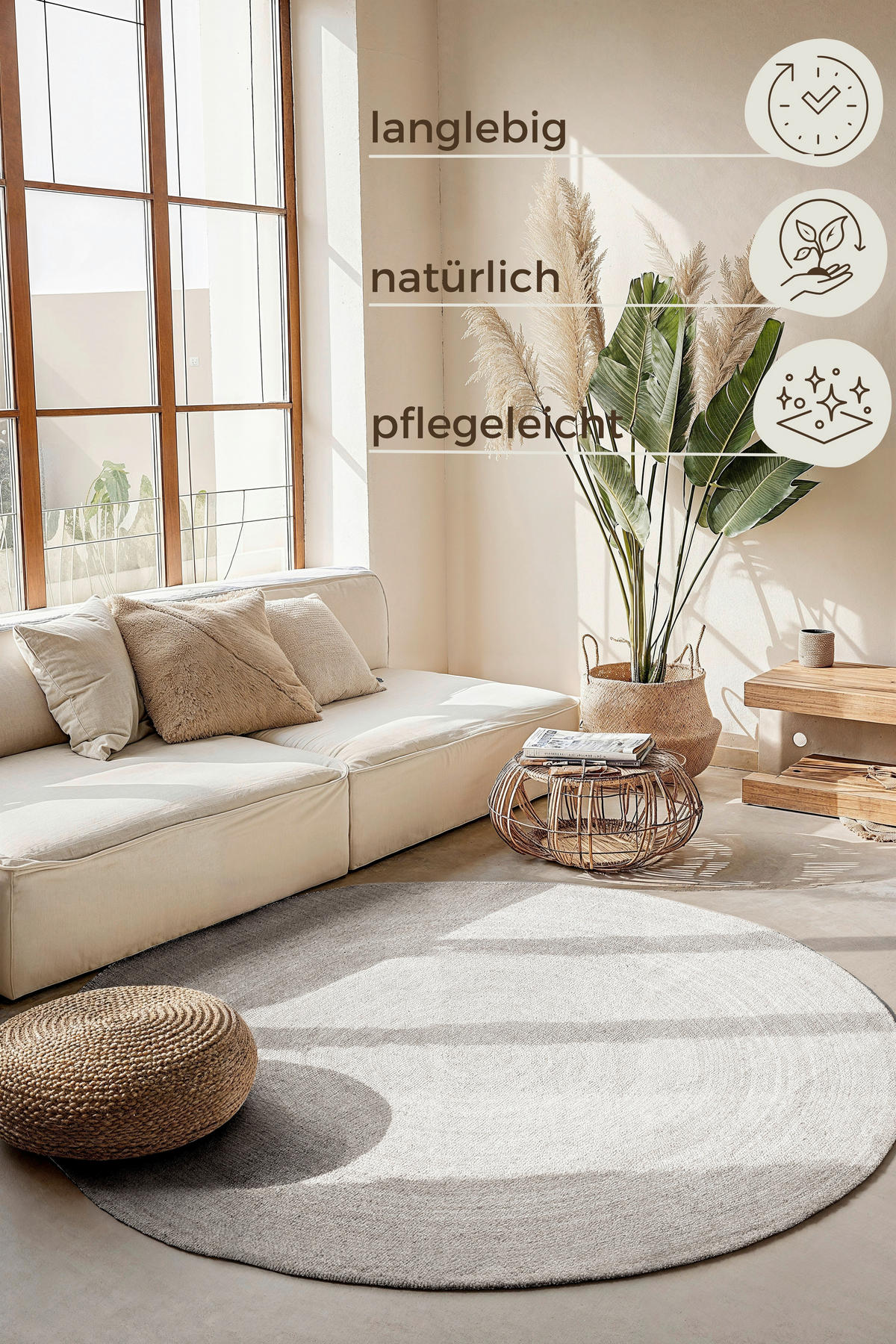 JUTETEPPICH 100 cm Jute Braided Weiß  - Weiß, Basics, Textil (100cm) - Hanse Home