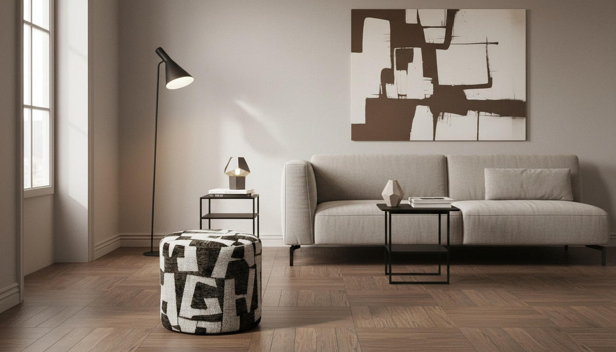 HOCKER Jacquard Weiß, Dunkelgrau  - Dunkelgrau/Weiß, LIFESTYLE, Textil (45/40/45cm) - Xora