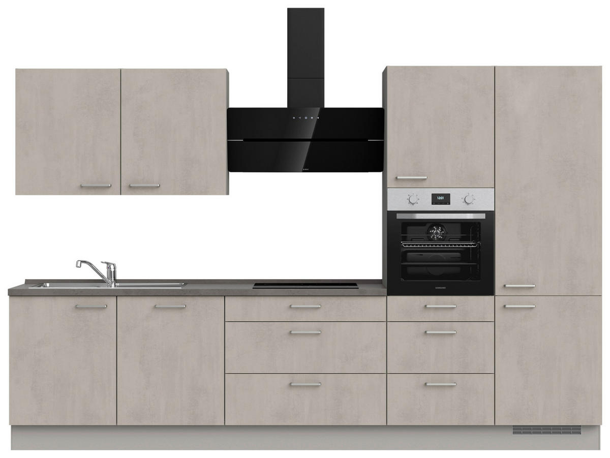 KÜCHENBLOCK 330 cm   in Grau, Schieferfarben  - Schieferfarben/Edelstahlfarben, MODERN, Holzwerkstoff/Metall (330cm) - Nobilia