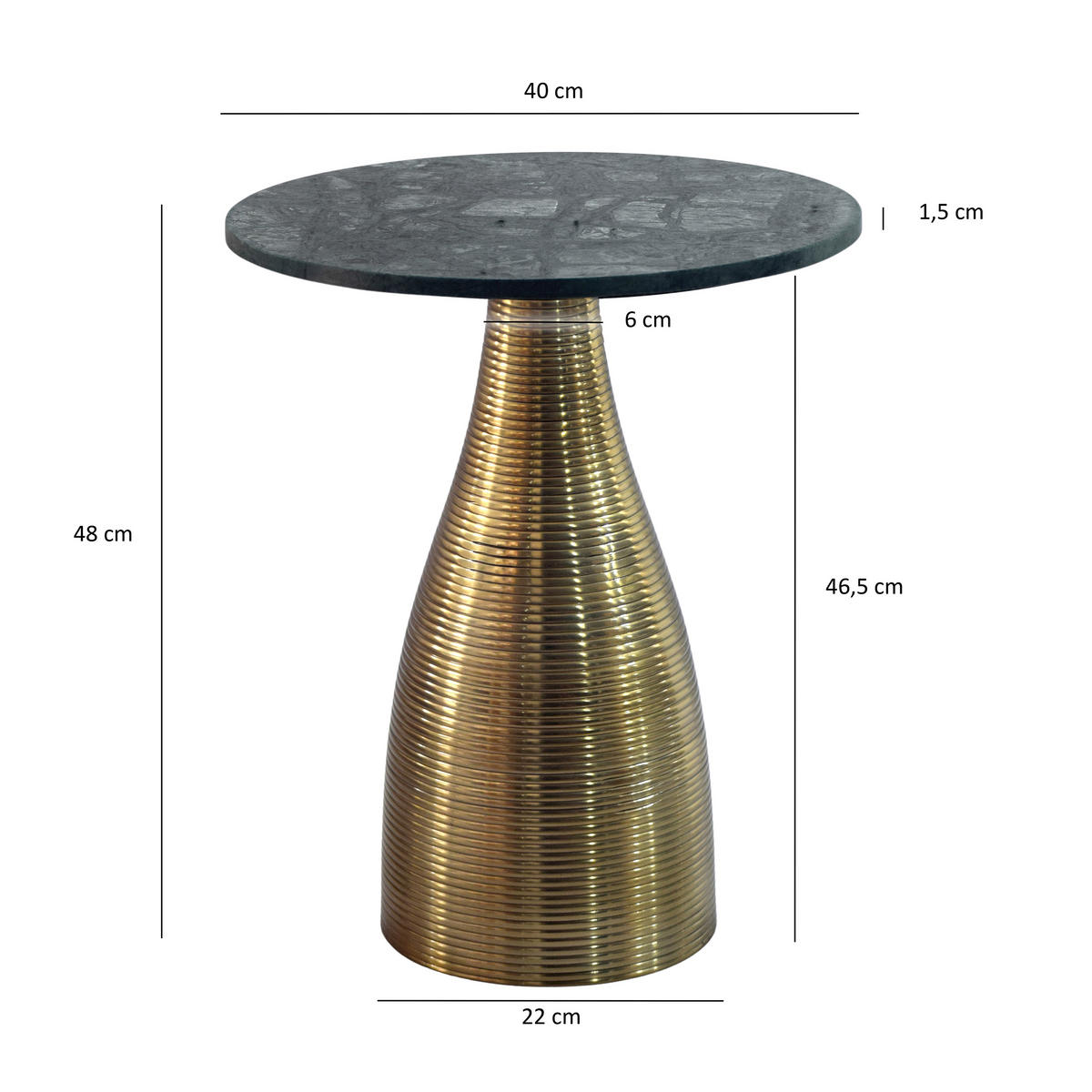 KISASZTAL fém, kő 40/48/40 cm   - aranyszínű/zöld, Design, kő/fém (40/40/48cm) - Livetastic