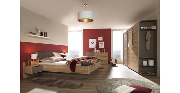 BETTANLAGE in Dunkelgrau, Eichefarben - Dunkelgrau/Eichefarben, Design, Holzwerkstoff/Textil (180/200cm) - Hom`in