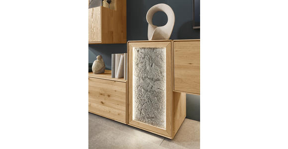 WOHNWAND 4-teilig  in Schieferfarben, Wildeiche  298,2/206,6/37,1 cm  - Wildeiche/Schieferfarben, Natur, Glas/Holz (298,2/206,6/37,1cm) - Valnatura