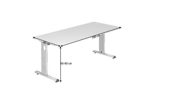 SCHREIBTISCH höhenverstellbar  - Silberfarben/Grau, KONVENTIONELL, Holzwerkstoff/Metall (180/80/65-85cm) - Venda