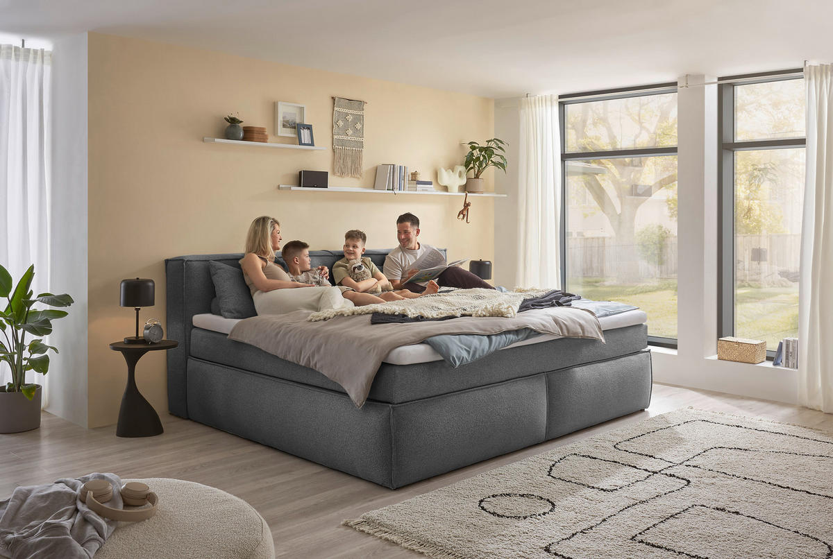 FAMILIENBOXSPRINGBETT - Dunkelgrau/Schwarz, LIFESTYLE, Kunststoff/Textil (240/200cm) - Esposa