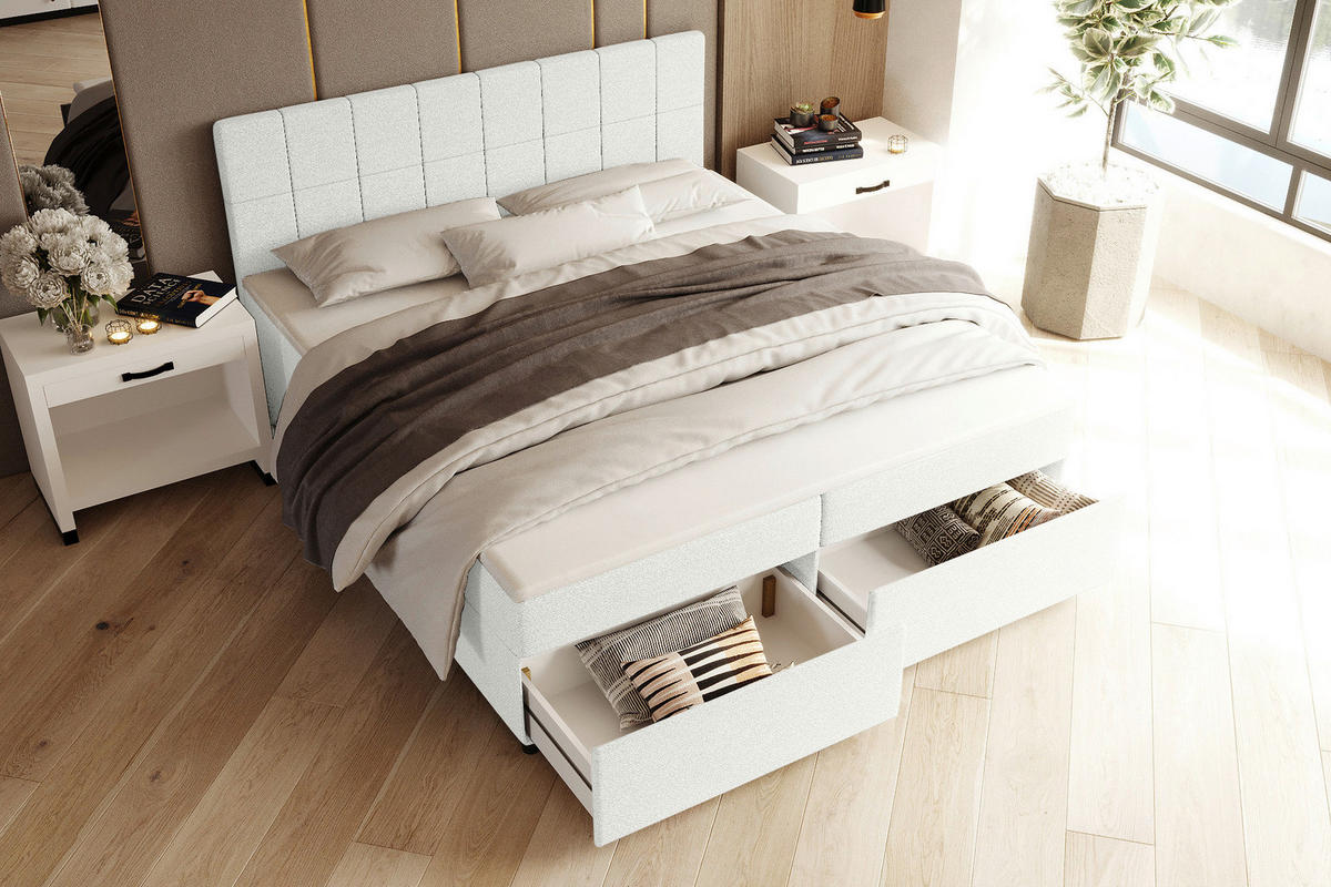 BOXBETT 140/200 cm,  in Creme, Topper, Matratzen, Bettschubladen, H3 = fest  - Creme/Schwarz, KONVENTIONELL, Kunststoff/Textil (140/200cm) - Boxxx