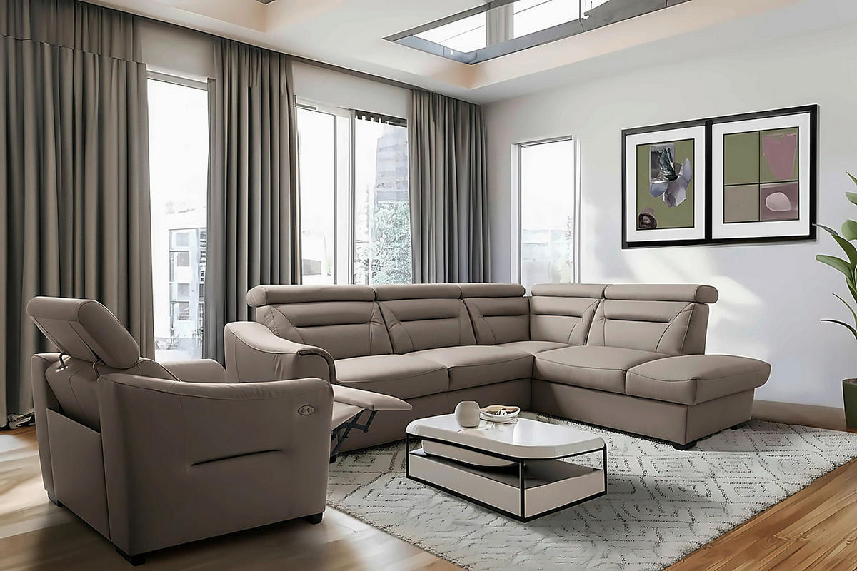 ECKSOFA Lederlook Echtleder Schlammfarben  - Wengefarben/Schlammfarben, Design, Leder/Holz (260/212cm) - Celina Home
