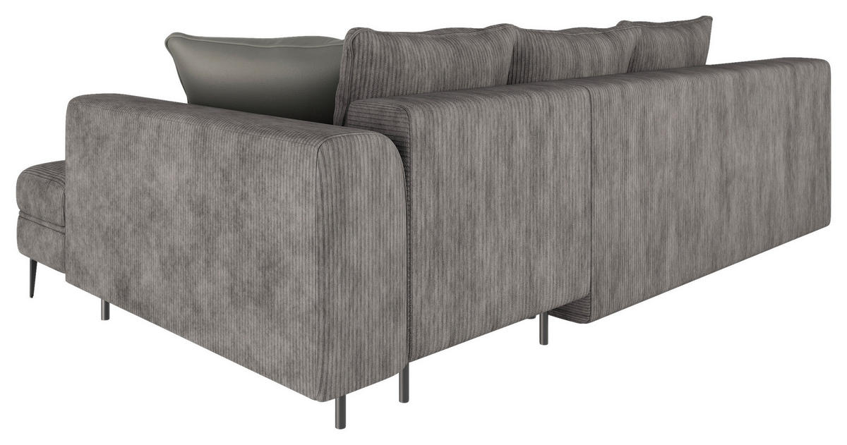 ECKSOFA Dunkelgrau Cord  - Dunkelgrau/Schwarz, Design, Kunststoff/Textil (177/276cm) - MID.YOU