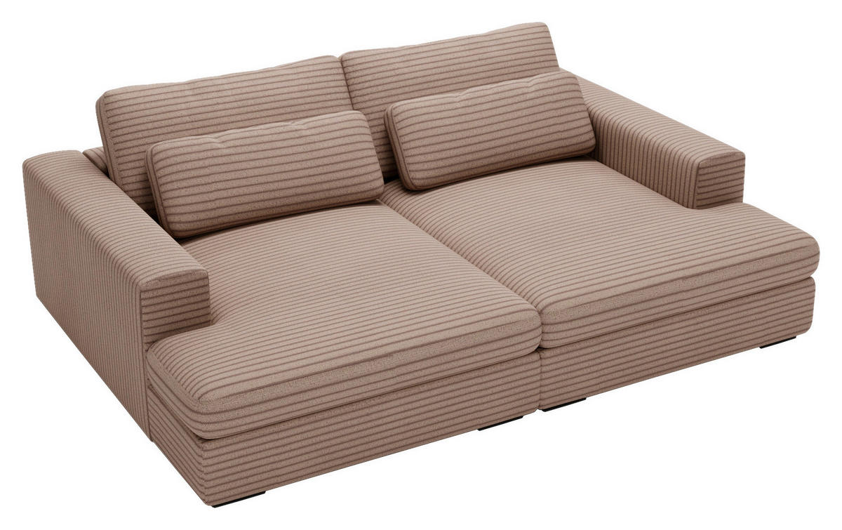BIGSOFA Cord Hellbraun  - Hellbraun/Schwarz, Design, Textil (218/80/158cm) - home24