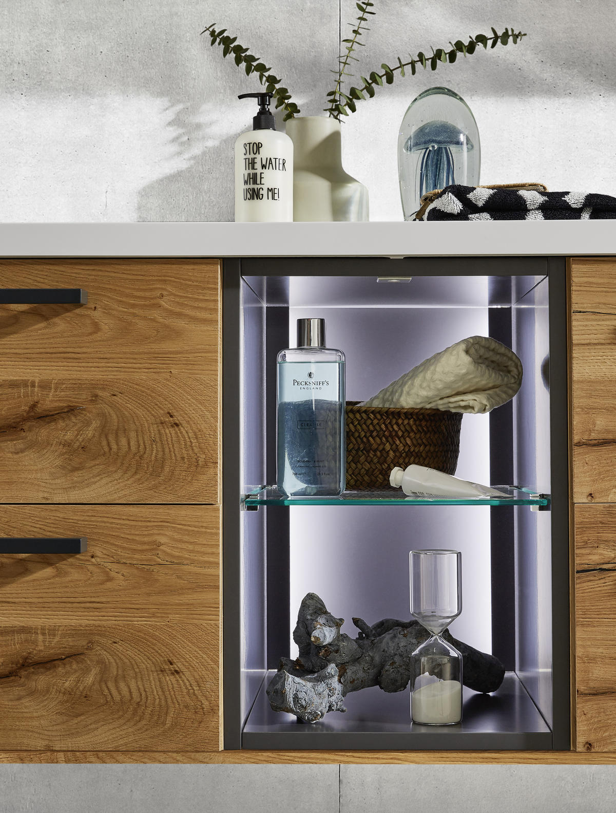 BADEZIMMER  in 155 cm  - Eichefarben/Anthrazit, Basics, Glas/Holz (155cm) - Dieter Knoll