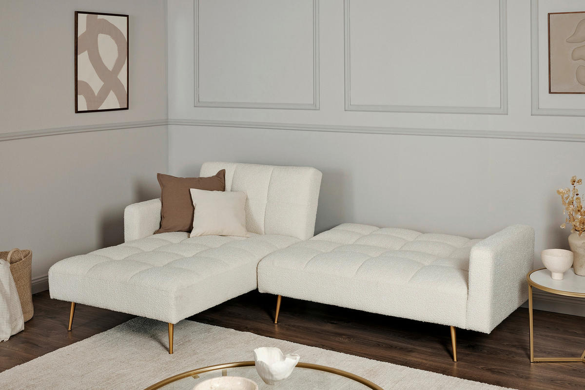 ECKSCHLAFSOFA CHILLAX POSH CORNER EU Elfenbein Bouclé  - Elfenbein/Goldfarben, MODERN, Holz/Textil (244/150cm) - Livetastic