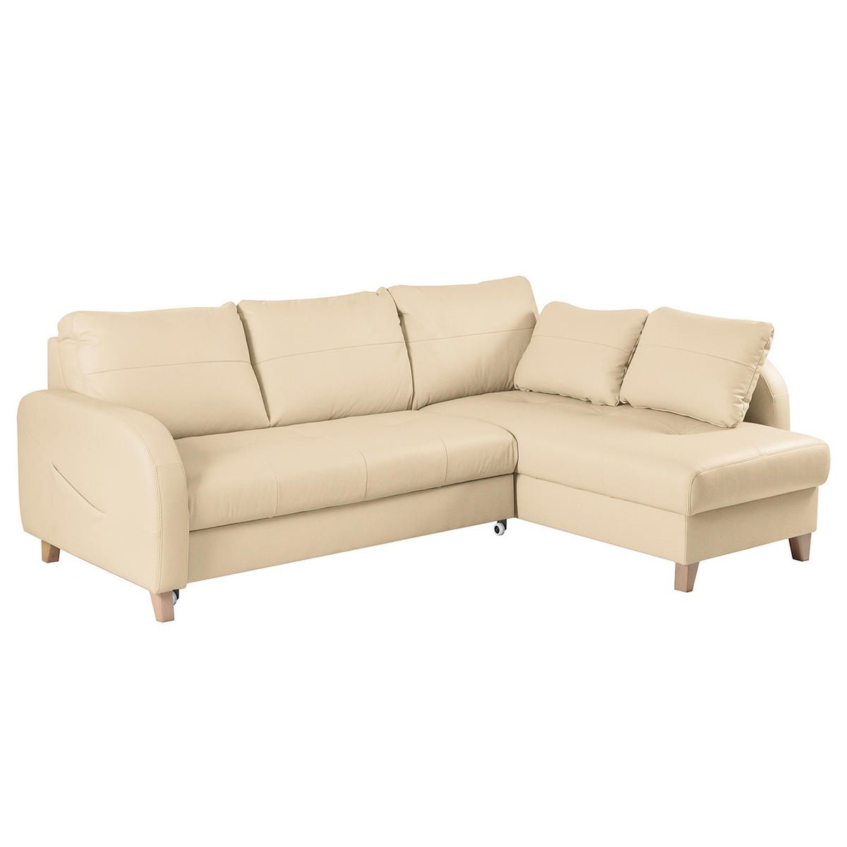 ECKSOFA Lederlook Echtleder Beige  - Beige/Buchefarben, Design, Leder/Holz (227/168cm) - Livetastic