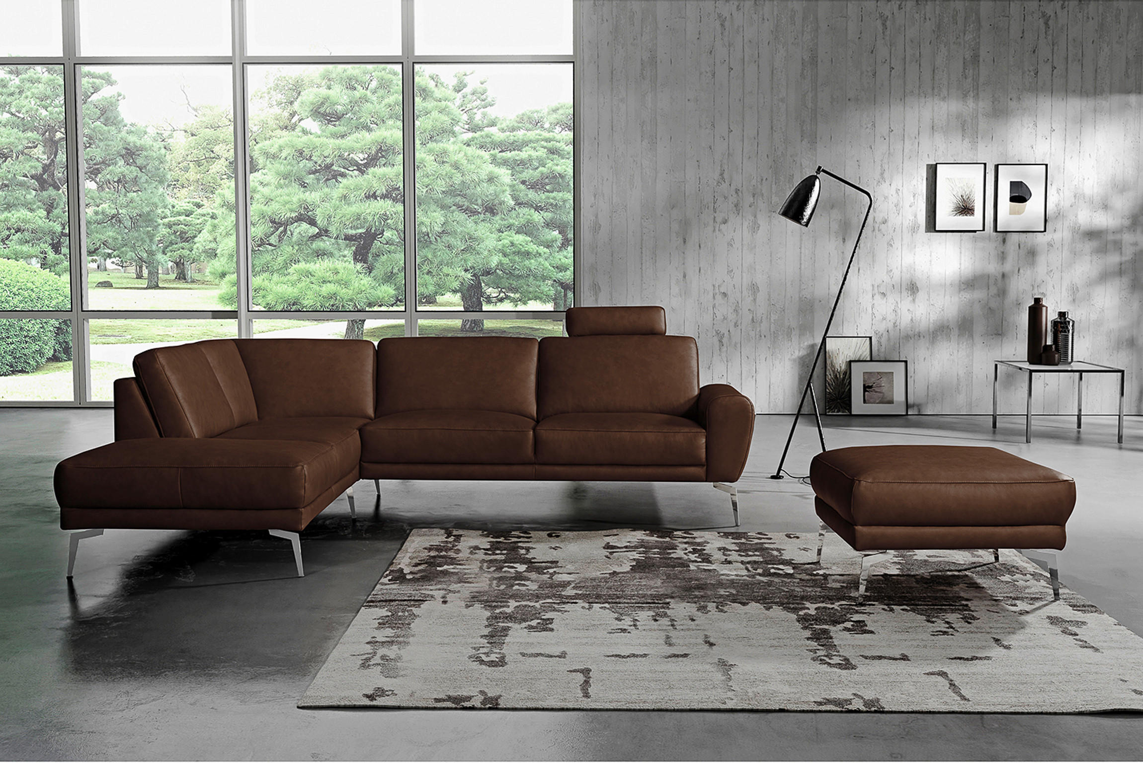 ECKSOFA in Echtleder Dunkelbraun  - Chromfarben/Dunkelbraun, Design, Leder/Metall (250/273cm) - Livetastic
