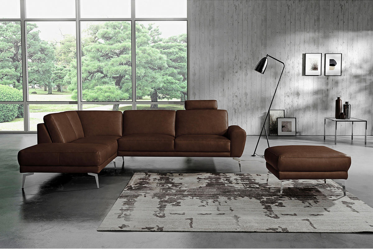 ECKSOFA in Echtleder Dunkelbraun  - Chromfarben/Dunkelbraun, Design, Leder/Metall (250/273cm) - Livetastic