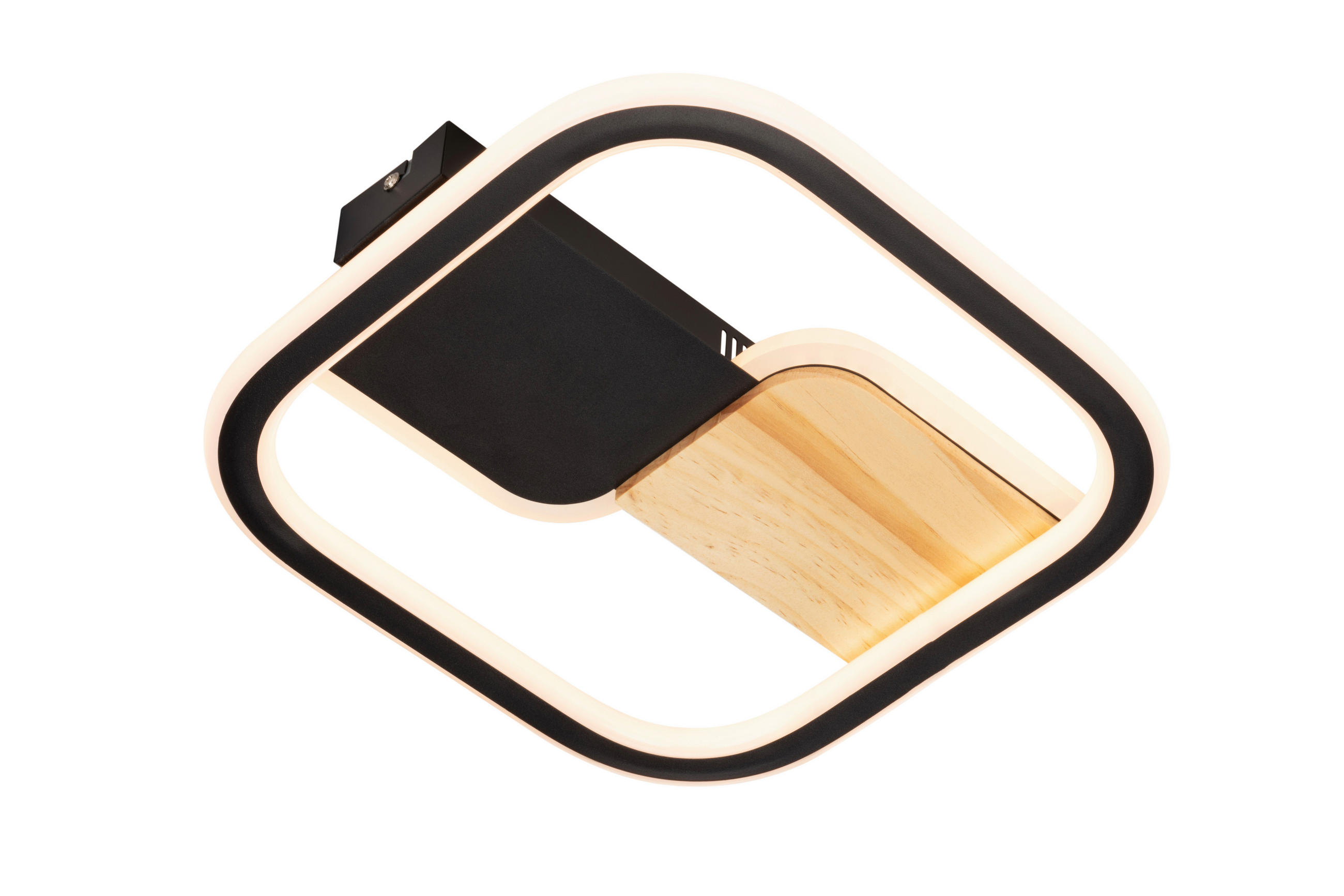 LED-DECKENLEUCHTE Memphis 30/30/6 cm   - Schwarz/Naturfarben, LIFESTYLE, Holz/Kunststoff (30/30/6cm) - Novel