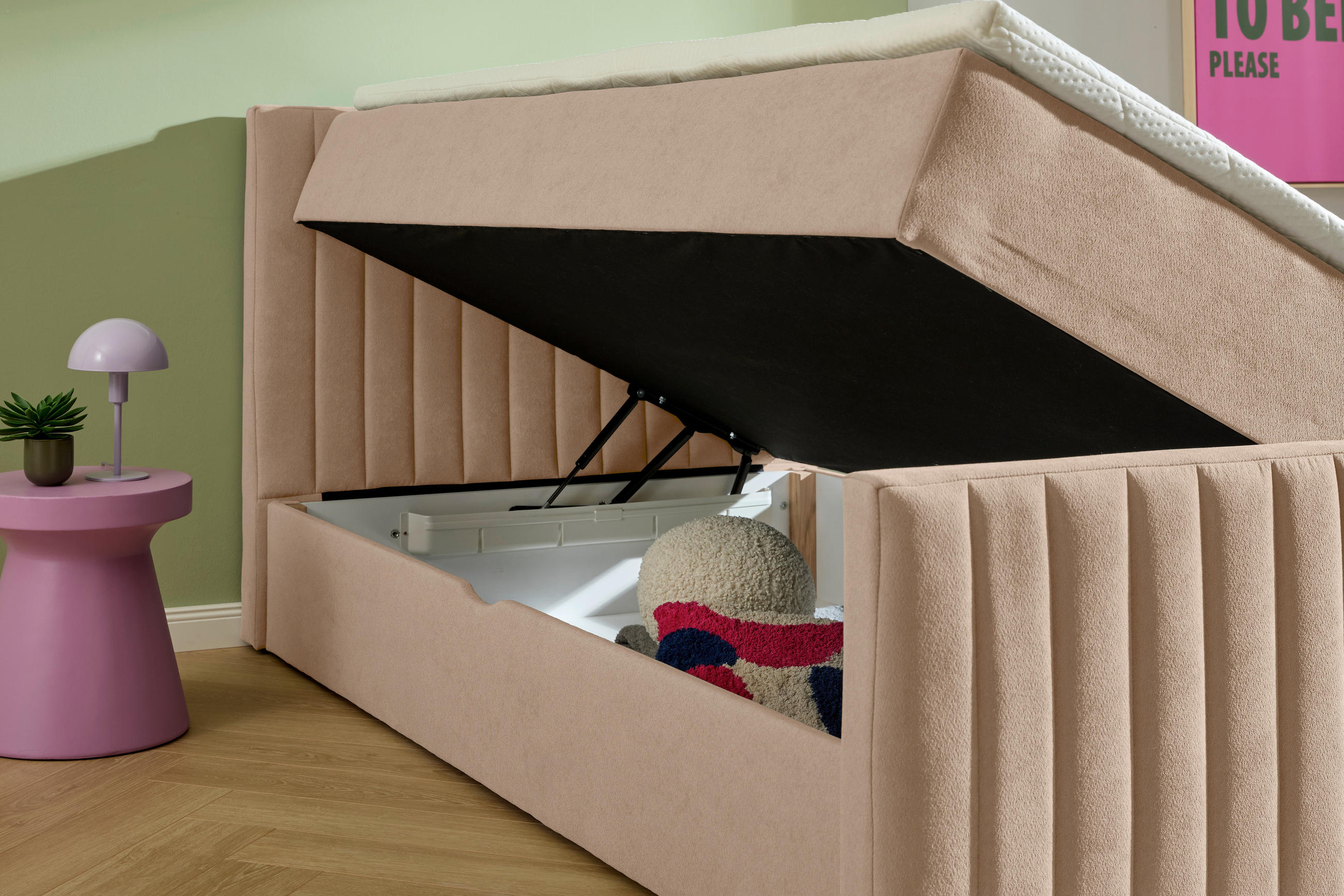 BOXBETT 90/200 cm  in Beige  - Beige/Schwarz, KONVENTIONELL, Kunststoff/Textil (90/200cm) - Boxxx