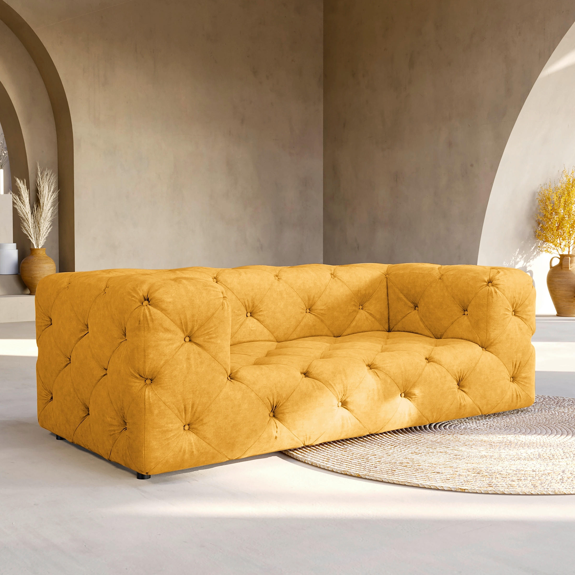 2-SITZER-SOFA Fresco Mikrofaser Senfgelb  - Senfgelb/Schwarz, Design, Kunststoff/Textil (193/71/100cm) - P & B