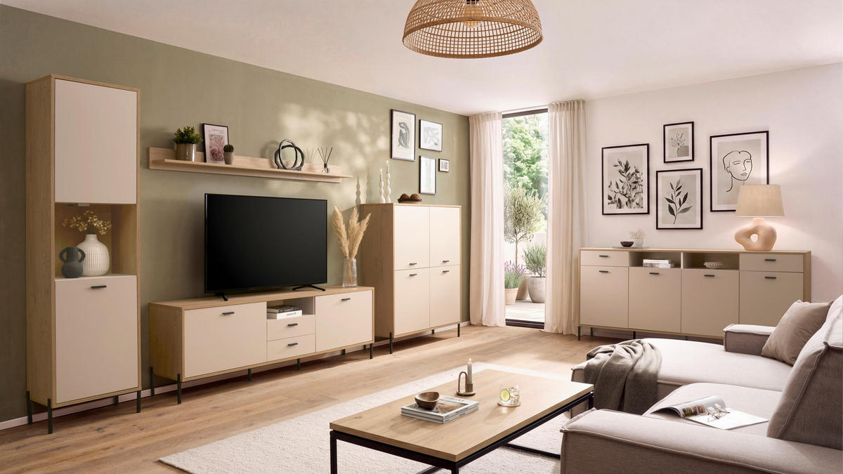 SIDEBOARD  205/94/40 cm 2 Schublade(n)  - Kaschmir/Eichefarben, Design, Holzwerkstoff/Metall (205/94/40cm) - MID.YOU