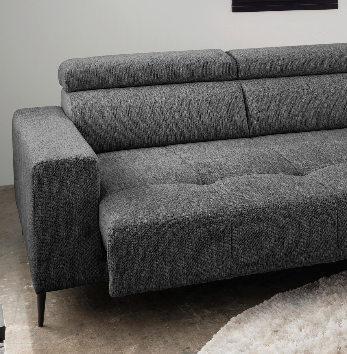 ECKSOFA Anthrazit Chenille  - Anthrazit/Schwarz, KONVENTIONELL, Textil/Metall (276/188cm) - Livetastic