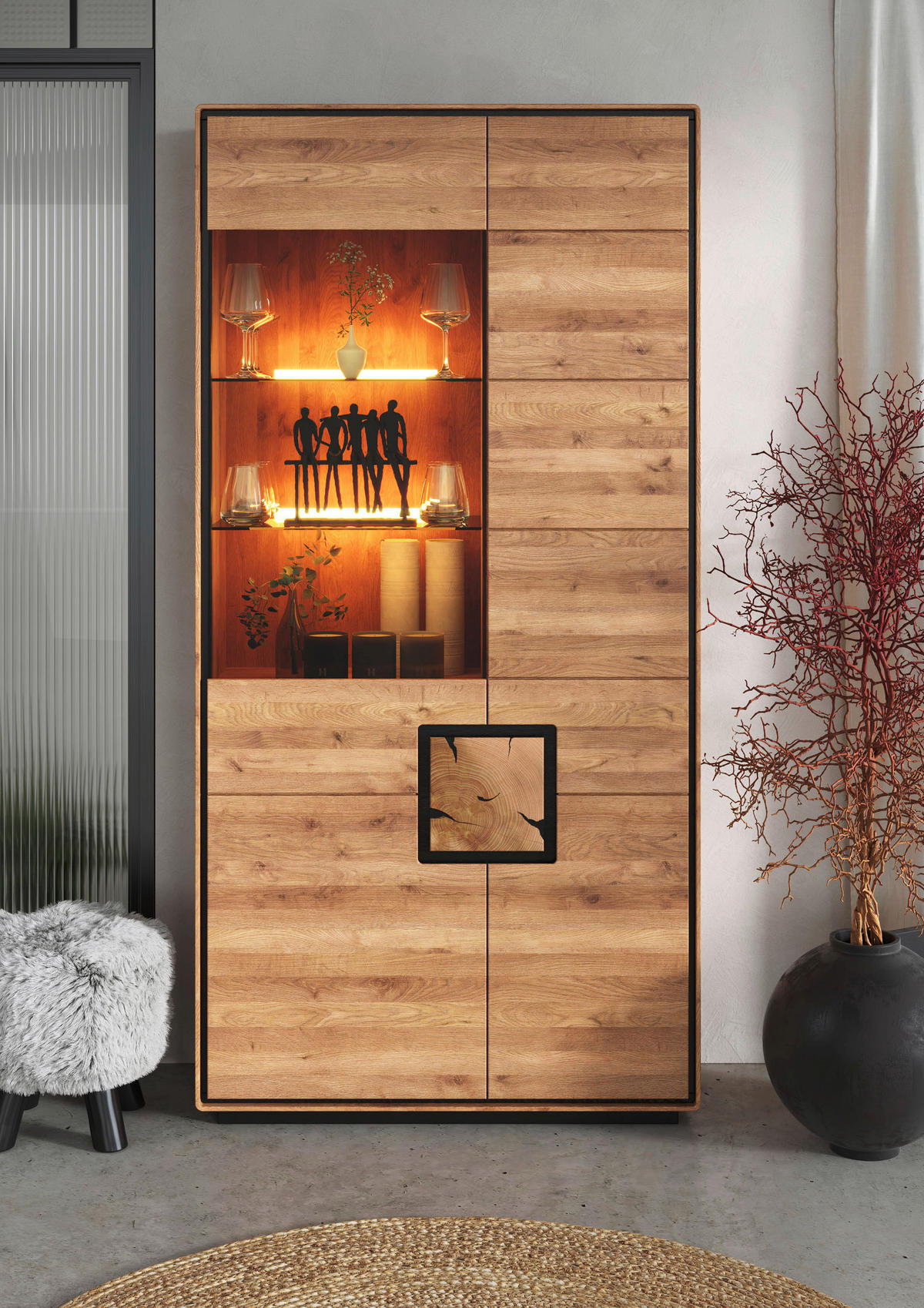 VITRINE  in massiv Wildeiche Schwarz, Wildeiche  - Wildeiche/Schwarz, Basics, Holz (100/203/40cm) - Livetastic