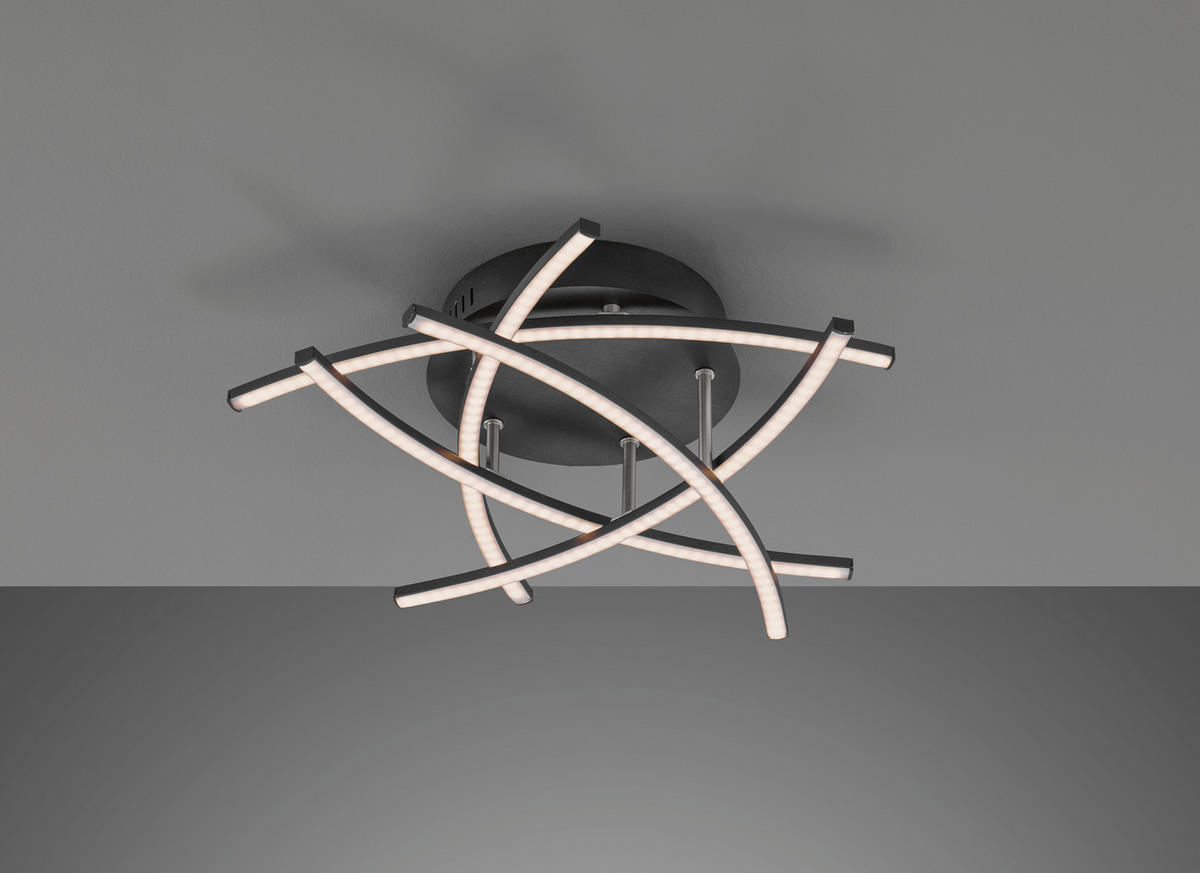 LED-DECKENLEUCHTE Cross TW 50 cm  - Schwarz/Nickelfarben, Design, Metall (50cm) - Fischer & Honsel