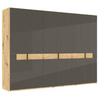 DREHTÜRENSCHRANK 300/216/58 cm,  in Braun, Eiche Bianco, 6 Tür(en)  - Schieferfarben/Eiche Bianco, Design, Glas/Holz (300/216/58cm) - Musterring