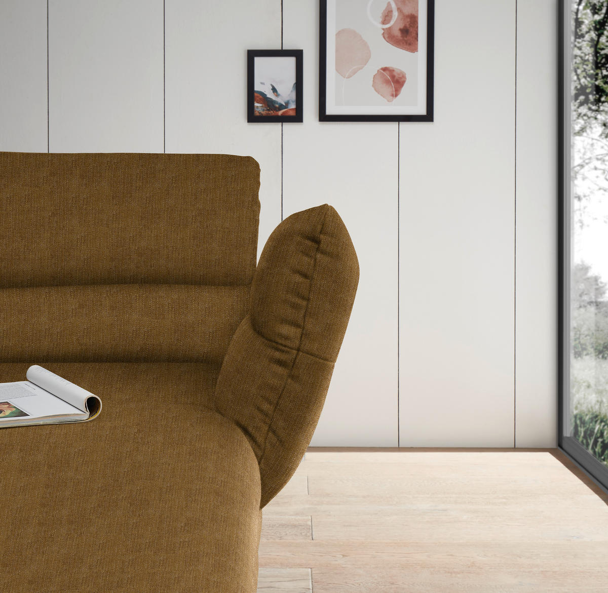 ECKSOFA in Flachgewebe Goldfarben  279-327/176-217 cm  - Goldfarben/Schwarz, Design, Textil/Metall (279-327/176-217cm) - Dieter Knoll