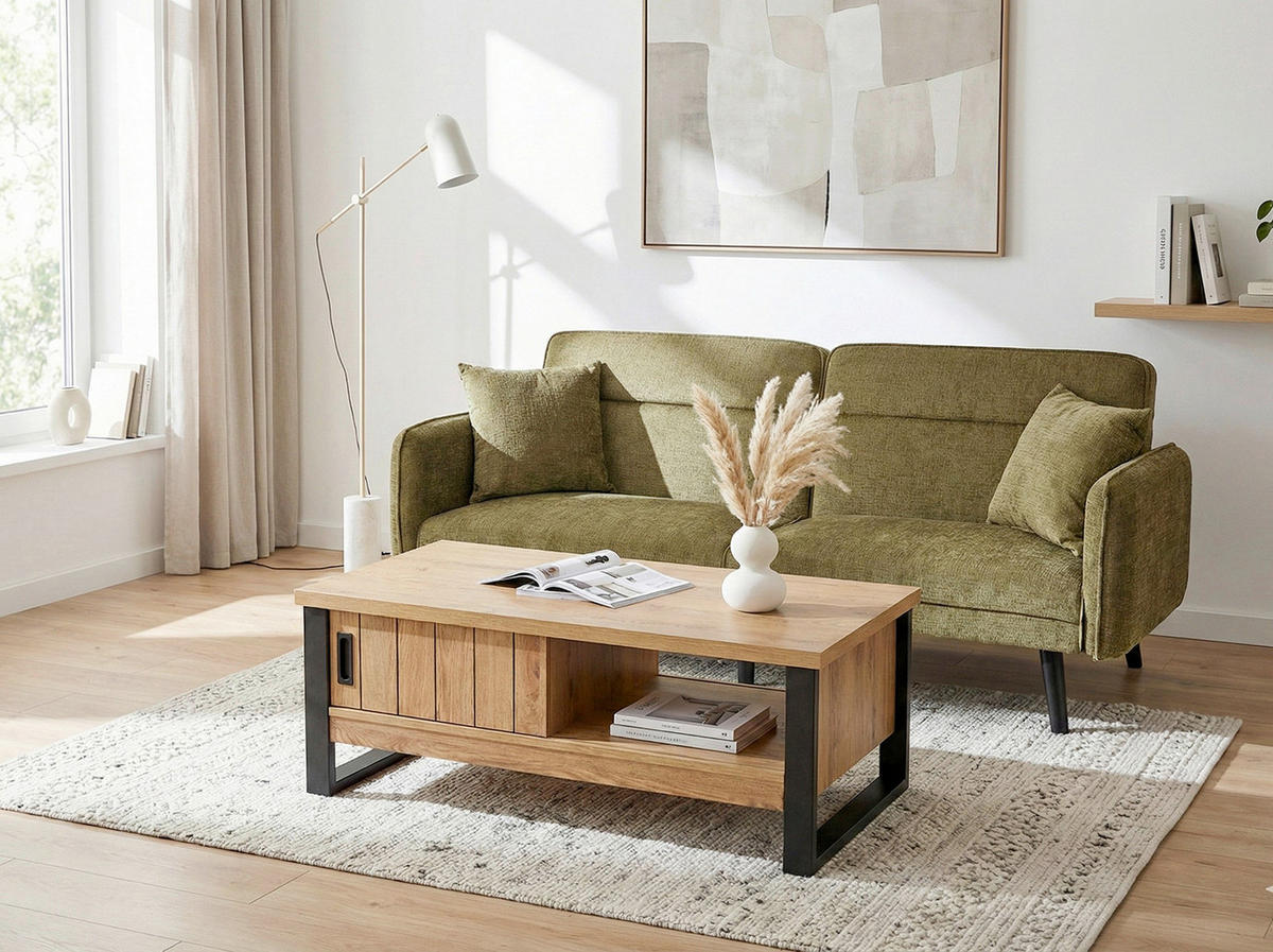 COUCHTISCH Schwarz, Eichefarben  - Eichefarben/Schwarz, KONVENTIONELL, Holzwerkstoff/Metall (108,5/54,8/43cm) - MID.YOU
