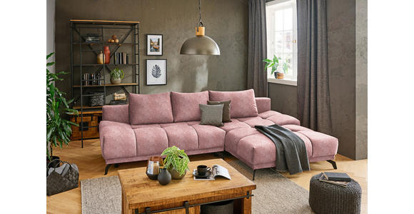 ECKSOFA in Chenille Altrosa  - Schwarz/Altrosa, MODERN, Textil/Metall (290/182cm) - Hom`in