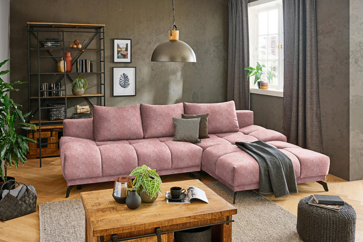 ECKSOFA in Chenille Altrosa  - Schwarz/Altrosa, Modern, Textil/Metall (290/182cm) - Hom`in
