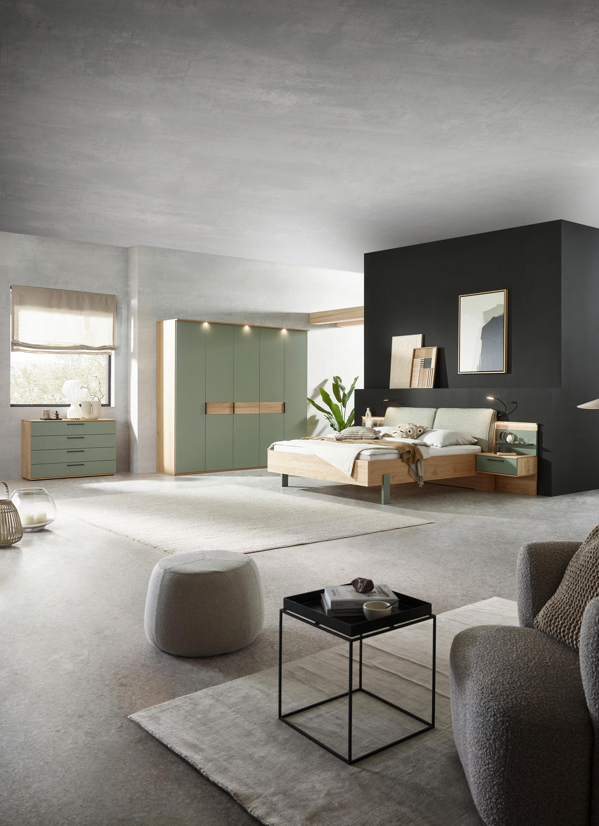 BETTANLAGE 180/200 cm  in Eichefarben, Olivgrün  - Eichefarben/Olivgrün, Design, Holz/Holzwerkstoff (180/200cm) - Dieter Knoll