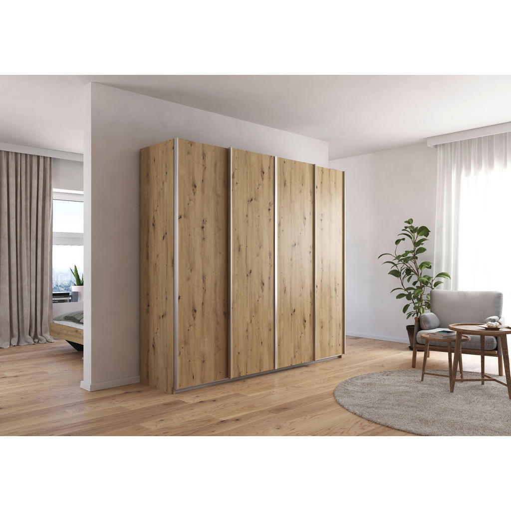 Thumbnail - Rauch Möbel Schwebetürenschrank, Eiche Artisan, Metall, 3 Fächer, 226x211x62 cm, Blauer Engel, Goldenes M, BQ - Bündnis ...