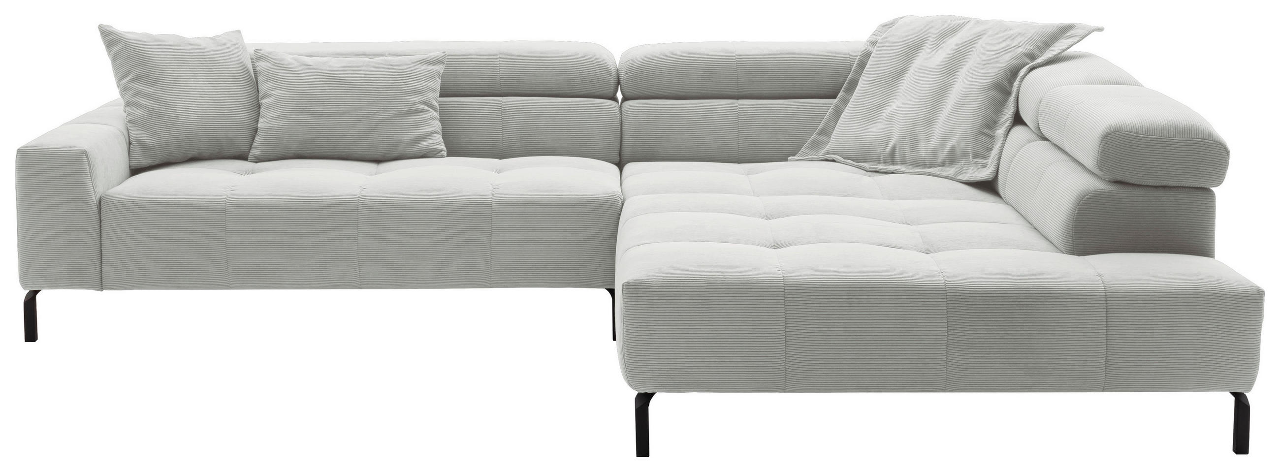 ECKSOFA in Feincord Hellgrau  - Hellgrau/Schwarz, Konventionell, Textil/Metall (311/219cm) - Hom`in
