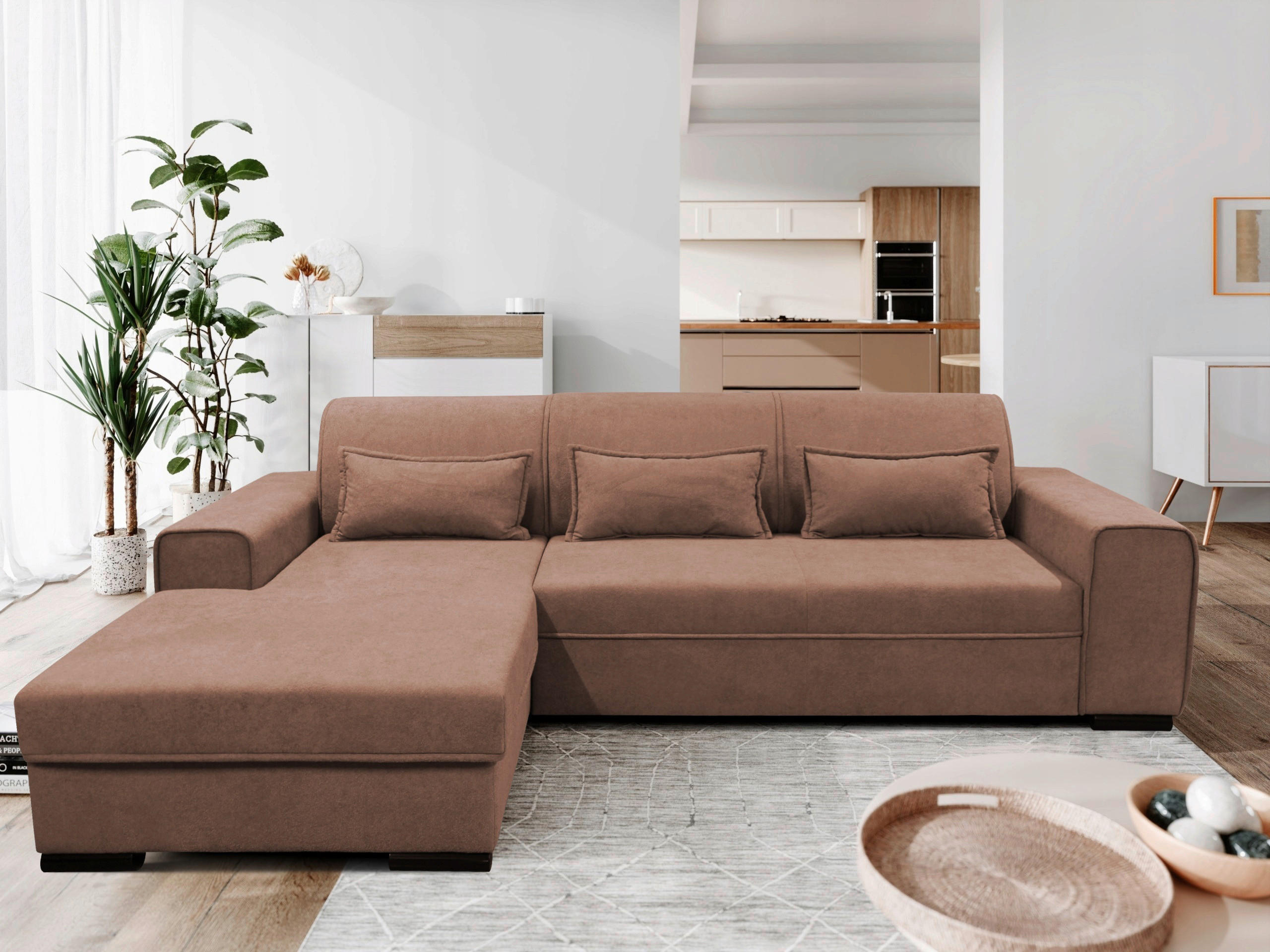 ECKSOFA Altrosa Struktur, Bouclé  - Altrosa/Schwarz, Design, Kunststoff/Textil (175/270cm) - MID.YOU