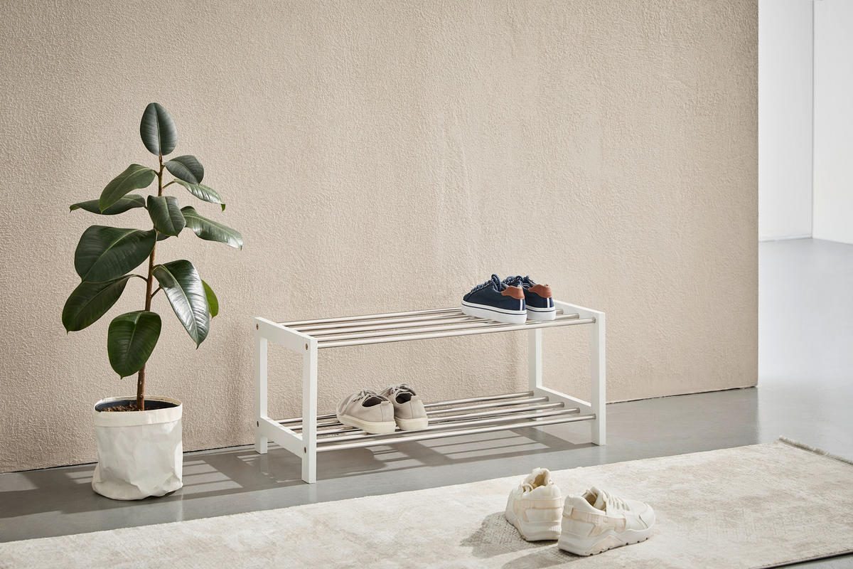 SCHUHREGAL Silberfarben, Weiß  - Silberfarben/Weiß, Basics, Holzwerkstoff/Metall (77,5/32/34cm) - Carryhome