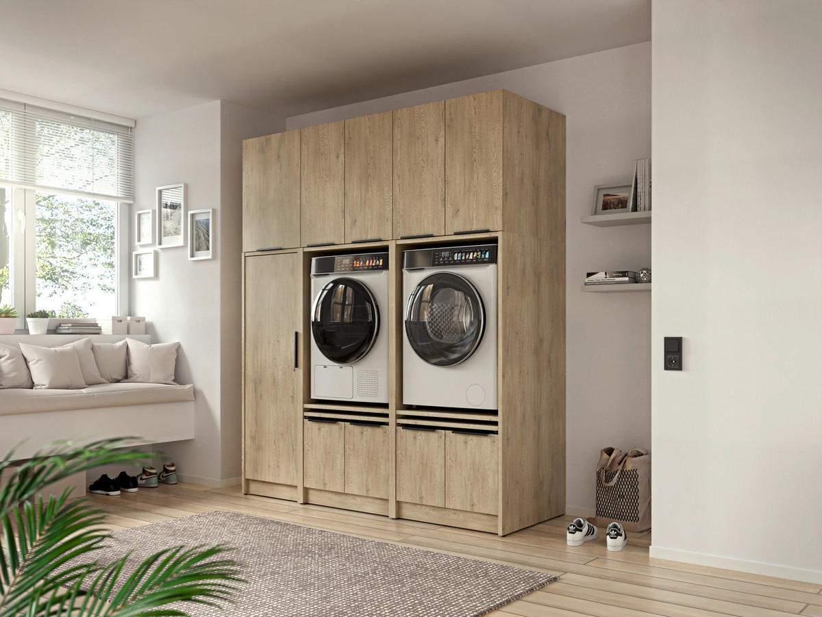 AUFSATZSCHRANK 70/70/68 cm   - Eichefarben/Schwarz, Basics, Holzwerkstoff/Metall (70/70/68cm) - MID.YOU