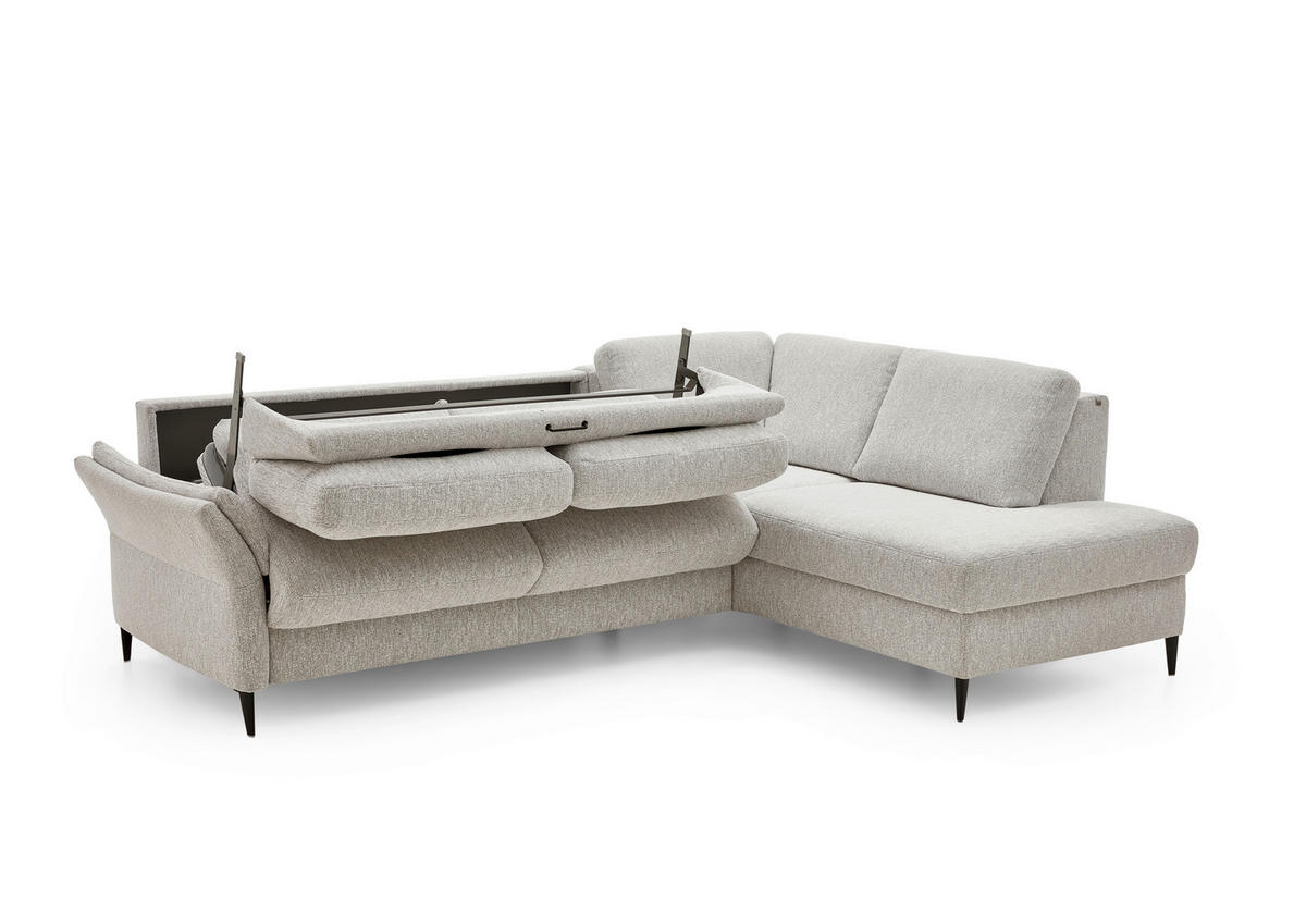 ECKSOFA Webstoff Ecru  - Ecru/Schwarz, Konventionell, Textil/Metall (277/201cm) - Dieter Knoll