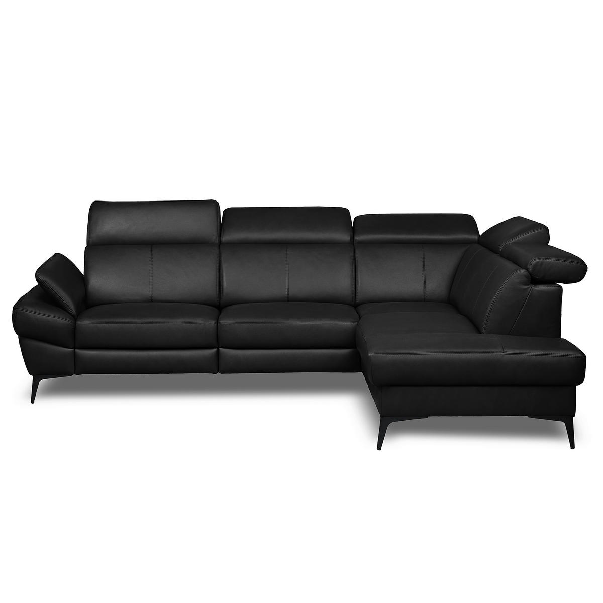 ECKSOFA Lederlook Echtleder Schwarz  - Schwarz, Design, Leder/Textil (264/211cm) - Livetastic