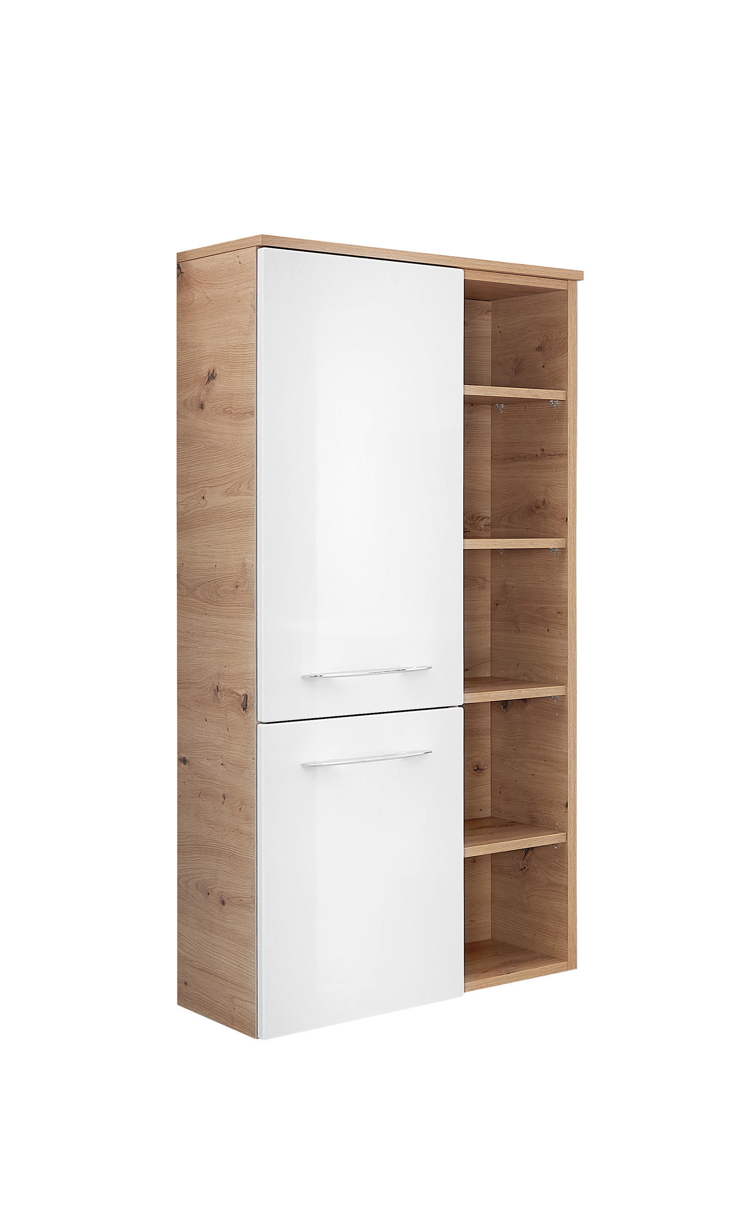 MIDISCHRANK 50,2/121,6/30,7 cm  - Edelstahlfarben/Eichefarben, KONVENTIONELL, Glas/Holz (50,2/121,6/30,7cm) - Sadena