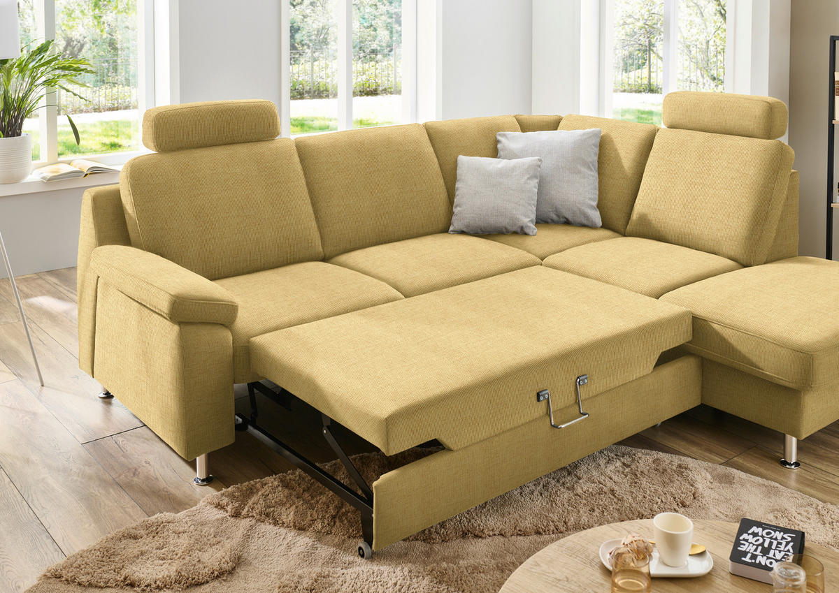 ECKSOFA in Webstoff Gelb  - Gelb/Alufarben, Konventionell, Textil/Metall (241/200cm) - Beldomo System