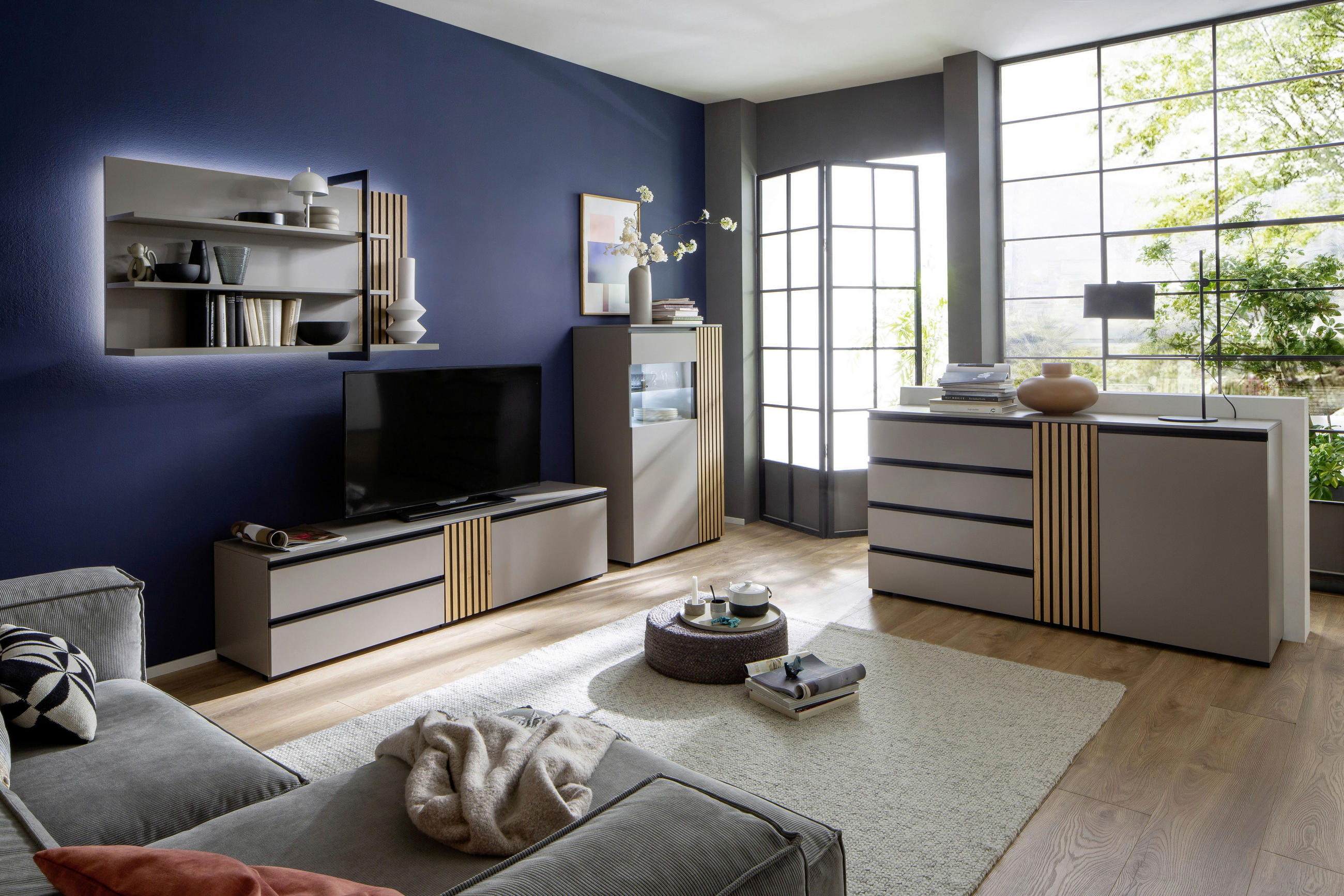 SIDEBOARD Wildeiche, Greige, Schwarz  167/92/45 cm  - Wildeiche/Greige, Design, Holz/Holzwerkstoff (167/92/45cm) - Moderano