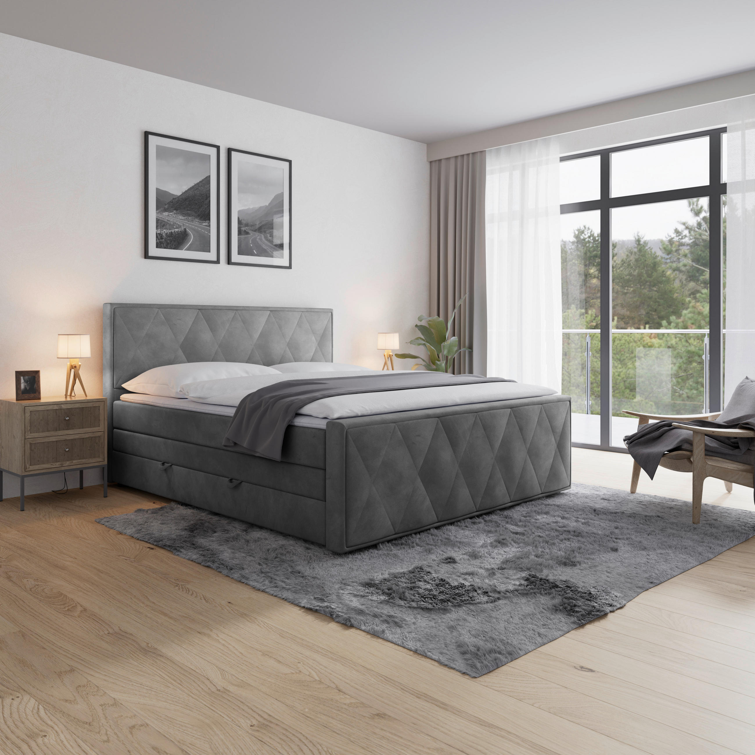 Boxspringbett Mit Topper & Bettkasten 180x200 Porto