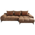 ECKSOFA in Flachgewebe Cognac  - Cognac/Schwarz, KONVENTIONELL, Textil/Metall (291/175cm) - Carryhome