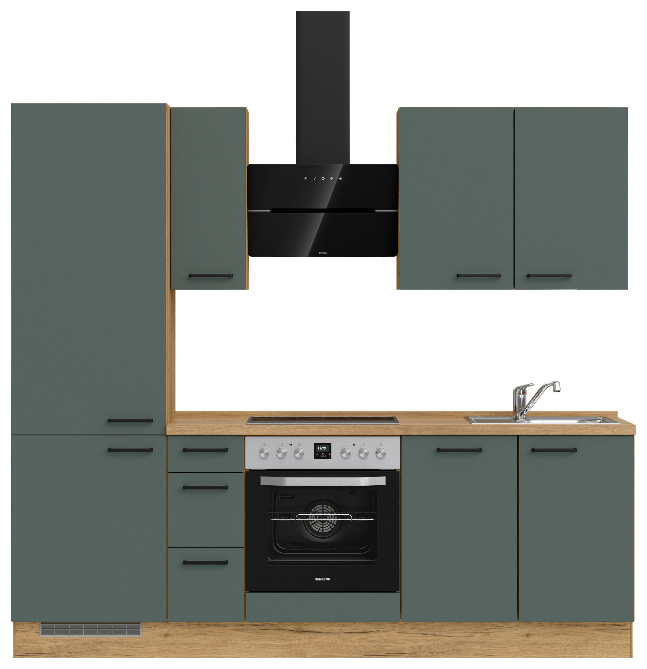 KÜCHENLEERBLOCK 240 cm   in Eichefarben, Dunkelgrün  - Dunkelgrün/Eichefarben, MODERN, Holzwerkstoff/Metall (240cm) - Nobilia