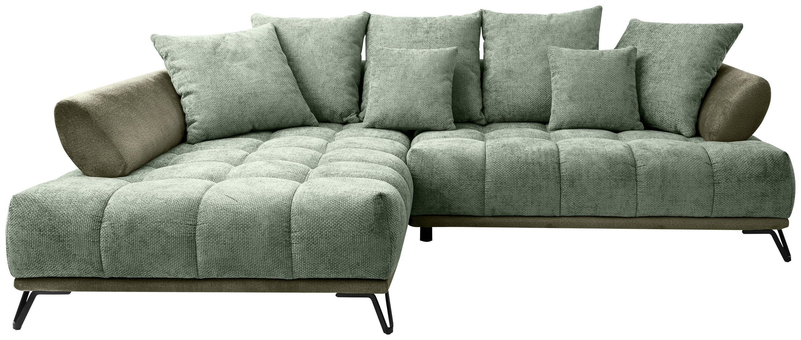 ECKSOFA Grün Chenille Zierkissen, Rückenkissen, Rücken echt  - Schwarz/Grün, MODERN, Textil/Metall (184/262cm) - MID.YOU