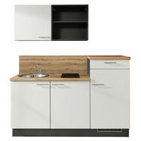 KÜCHENBLOCK 180 cm   in Graphitfarben, Weiß, Eichefarben  - Edelstahlfarben/Eichefarben, Design, Holzwerkstoff/Metall (180cm) - Pino