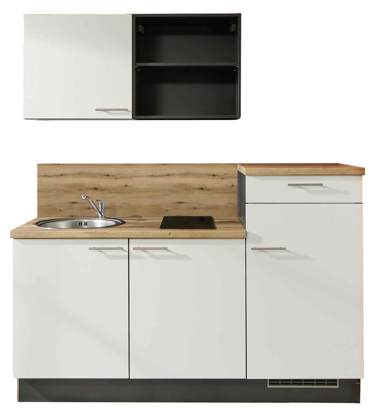 KÜCHENBLOCK 180 cm   in Graphitfarben, Weiß, Eichefarben  - Edelstahlfarben/Eichefarben, Design, Holzwerkstoff/Metall (180cm) - Pino