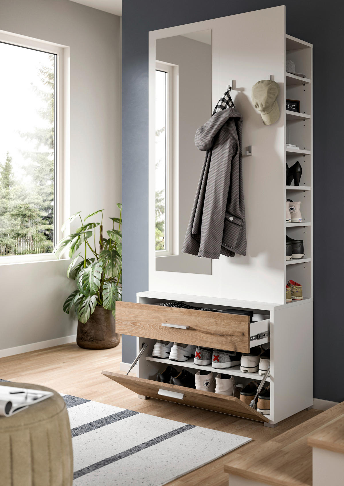 ELŐSZOBAFAL - sötét tölgy/fehér, Design, faalapú anyag (80/190/38cm) - Livetastic