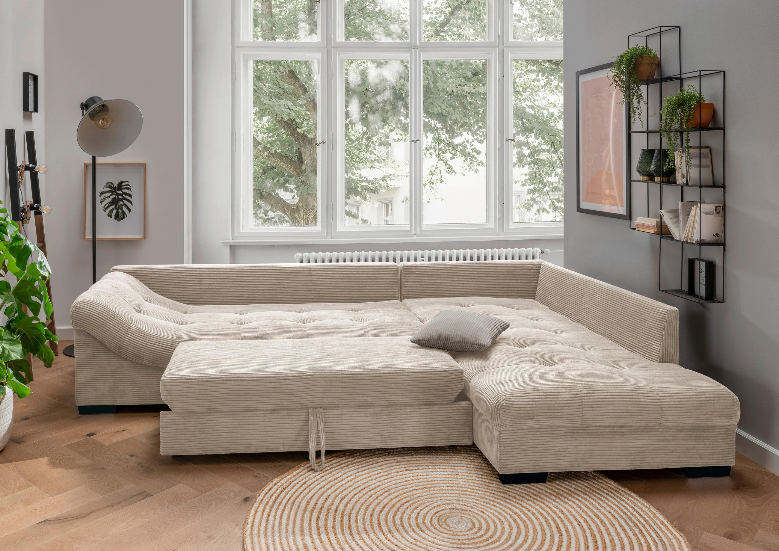 KUTNA GARNITURA tekstil  bež   - siva/bež, Design, tekstil/drvo (298/202cm) - MID.YOU