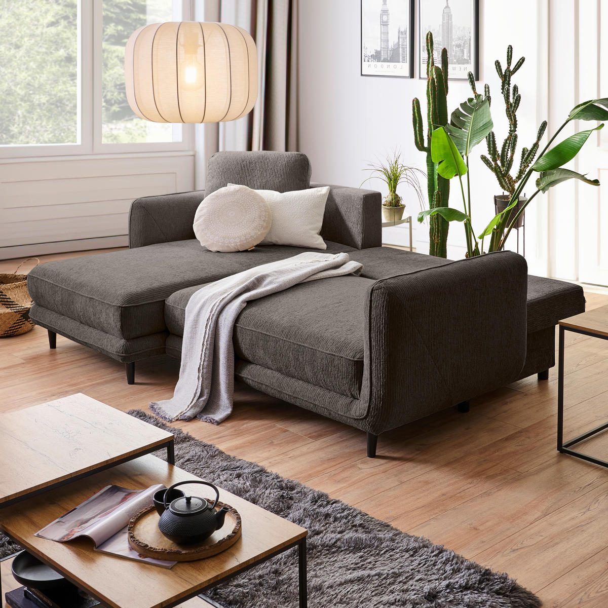ECKSOFA in Struktur Taupe  - Taupe/Schwarz, Konventionell, Holz/Textil (170/247cm) - Carryhome